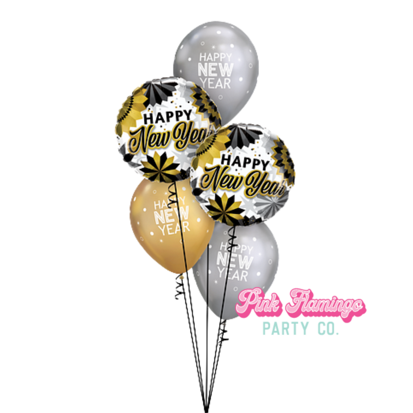 Silver & Gold Latex & Mylar New Year's Eve Balloon Bouquet