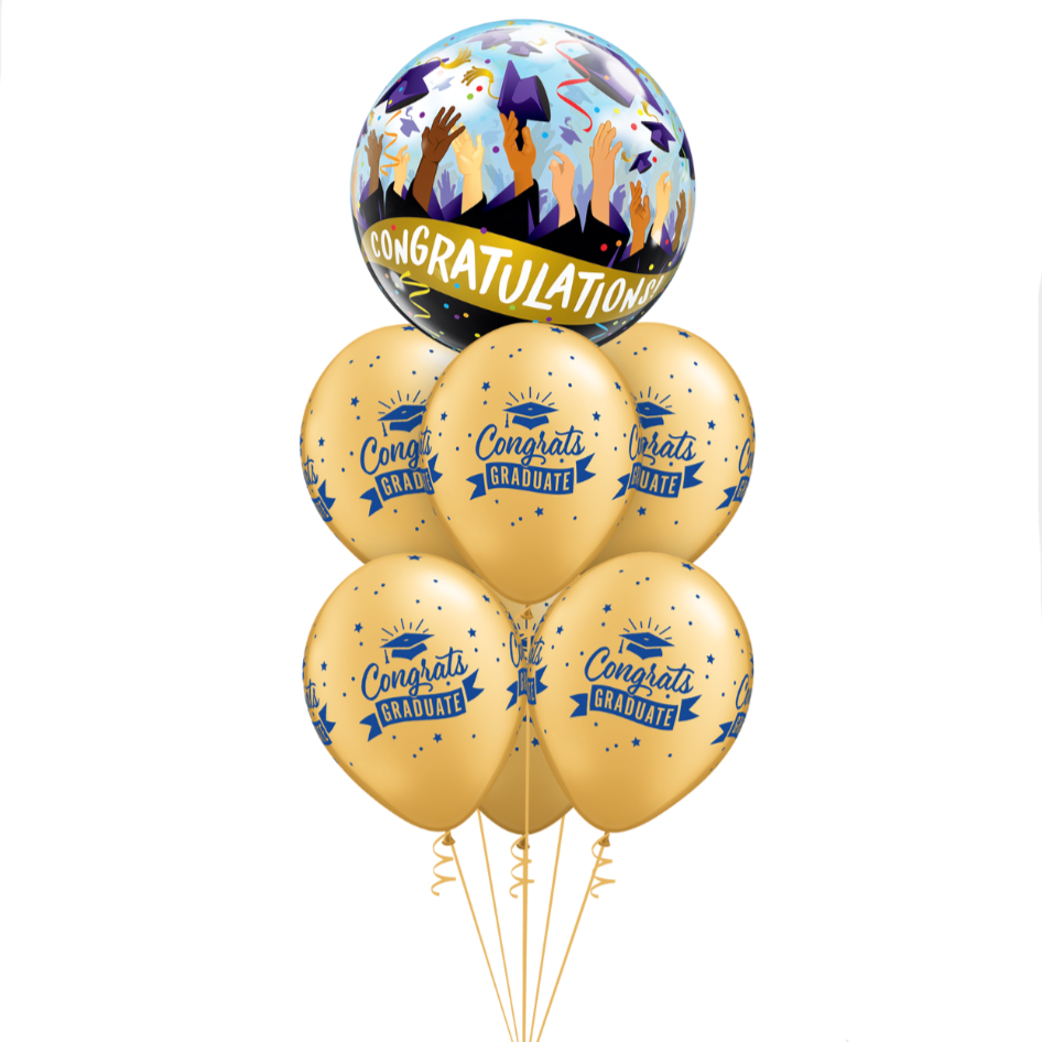 Navy & Gold Graduation Bubble Balloon Bouquet