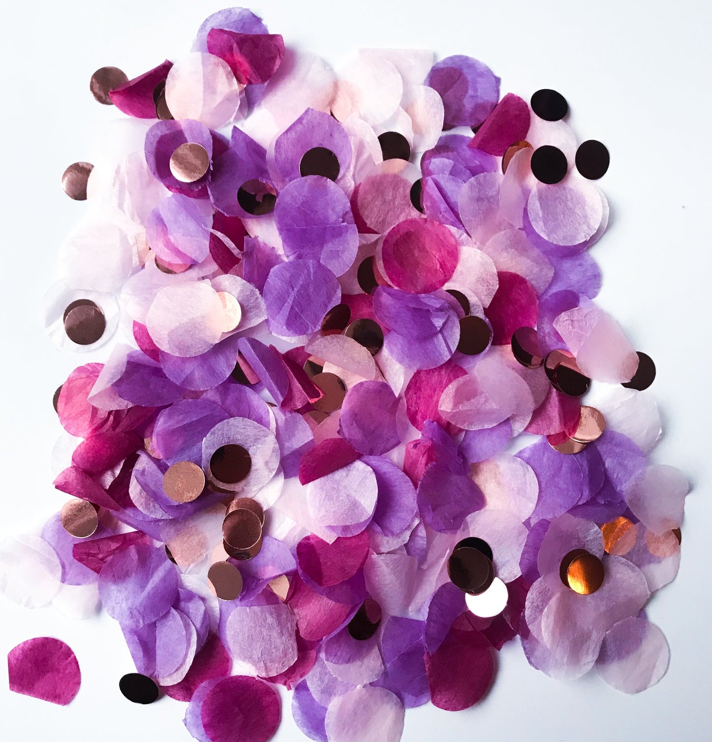 Confetti Balloon Purple Fairy - confetti of varying shades of purple and red accompanied with gold or copper colored foils