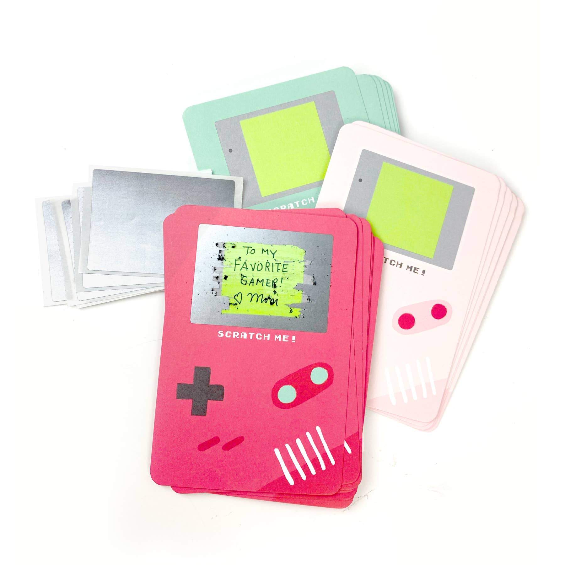 Valentine's day cards that look like classic game boy's with a screen that is able to be scratched off to reveal a special Valentine's day message