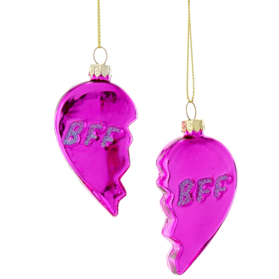 Pink BFF Heart Ornament Set