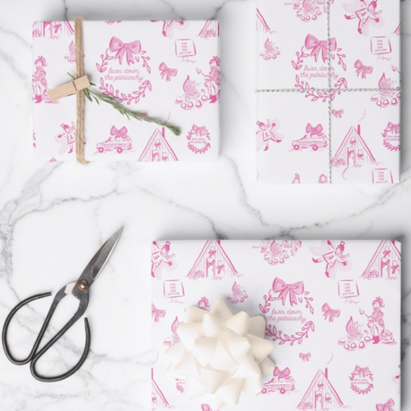 Holiday Toile Burn Down the Patriarchy Gift Wrap Sheet