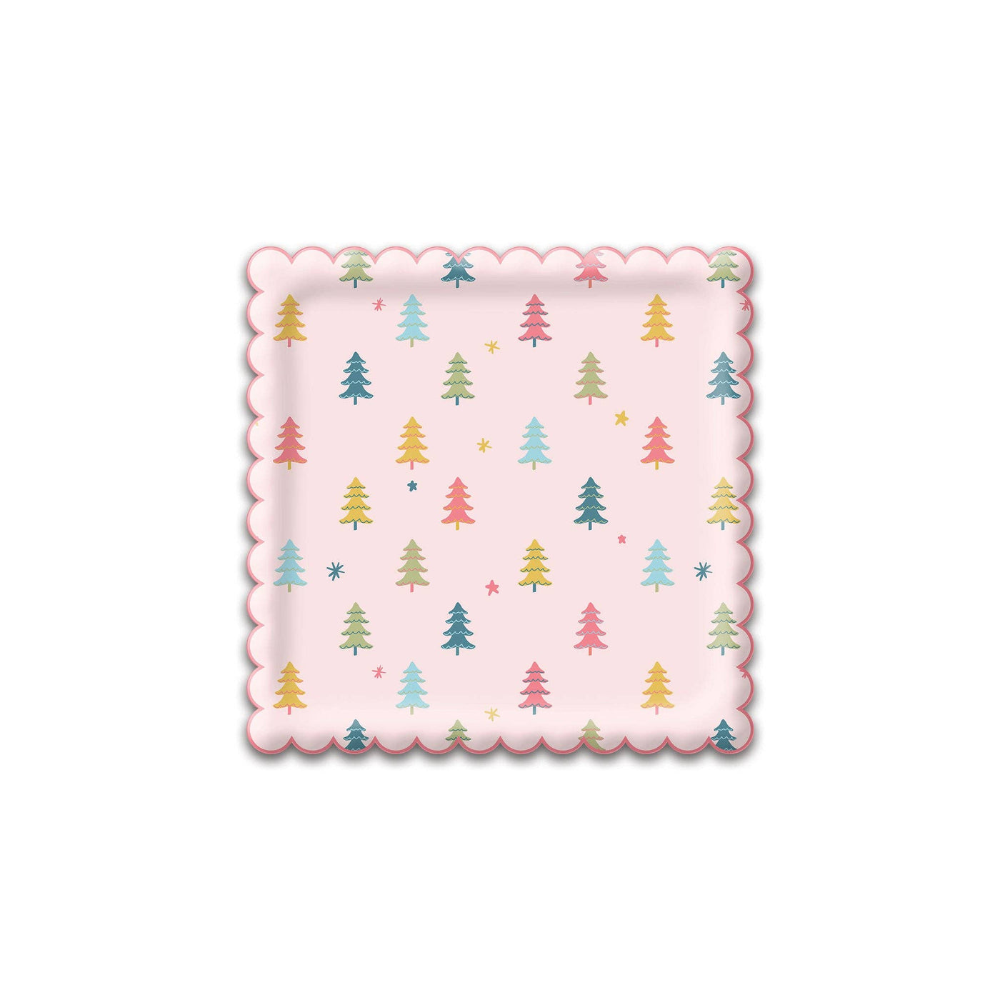 Bright Holiday Square Scallop Trees Paper Plate