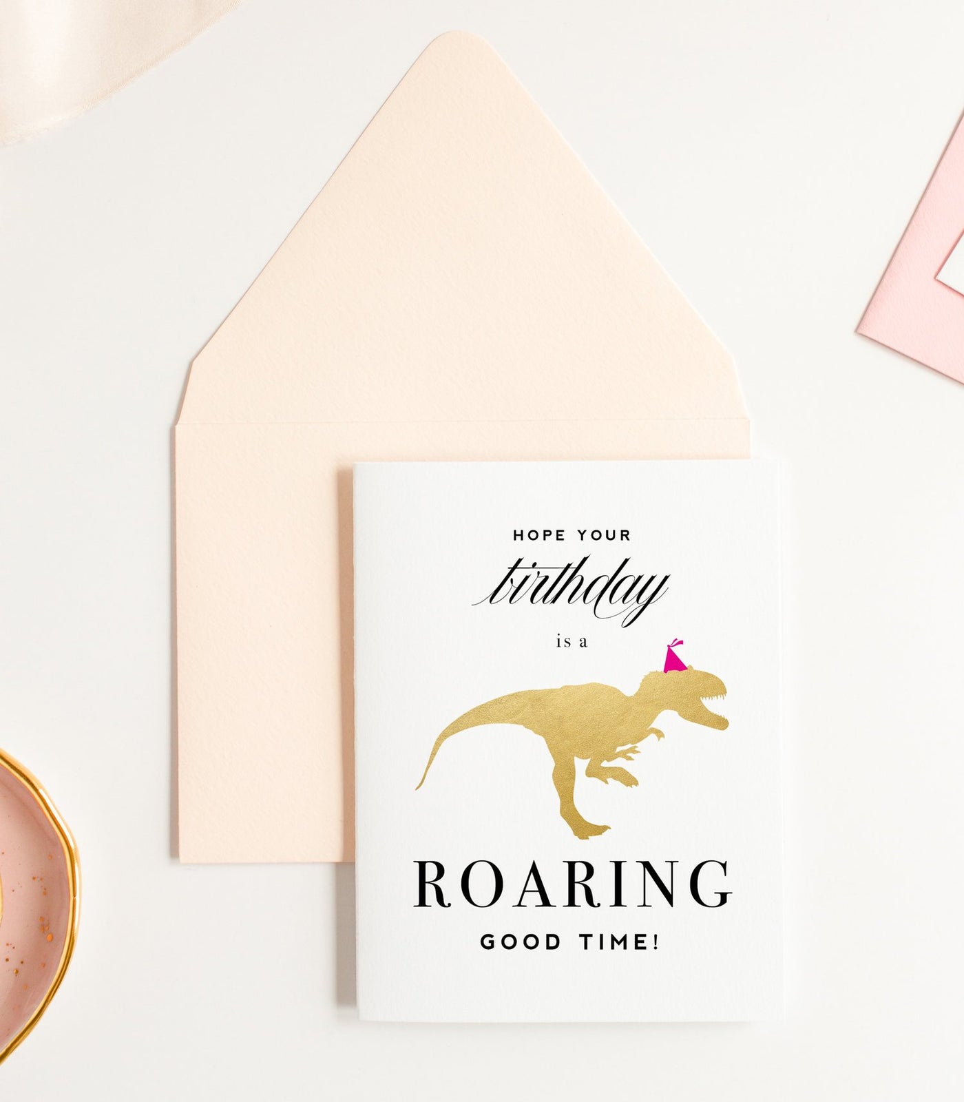 greeting card birthday dinosaur pink envelope
