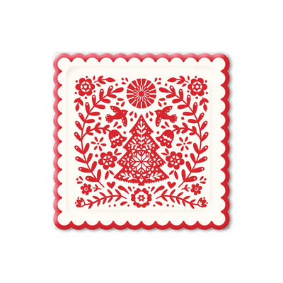Nordic Christmas Square Scallop Paper Plate