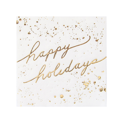 White and Gold Happy Holidays Cocktail Paper Napkin