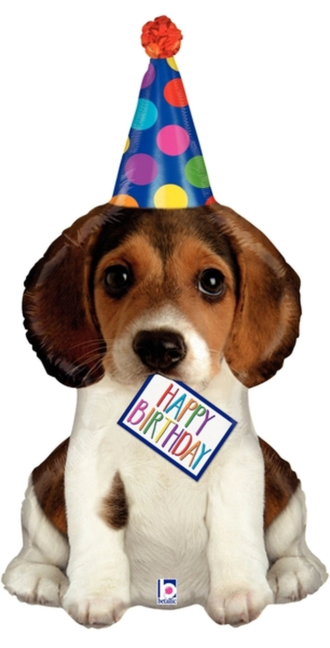 Puppy Party Hat Happy Birthday Balloon