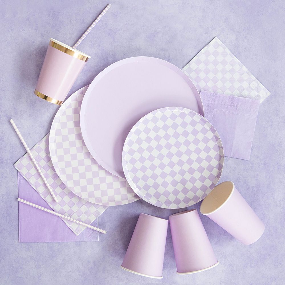 Purple Checkered Dinner Plates